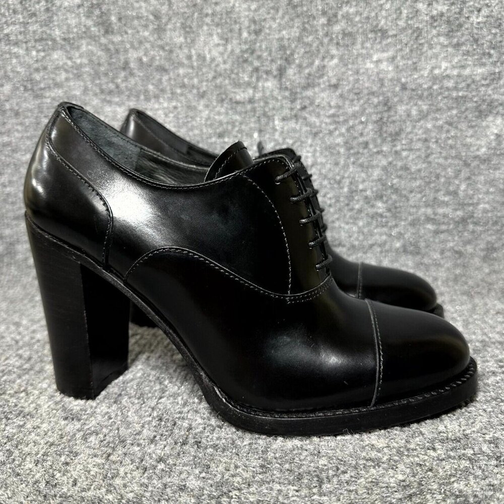 Church's Women's US 4.5 Black Leather Cap-Toe Lace-Up High Heel Shoes Pumps